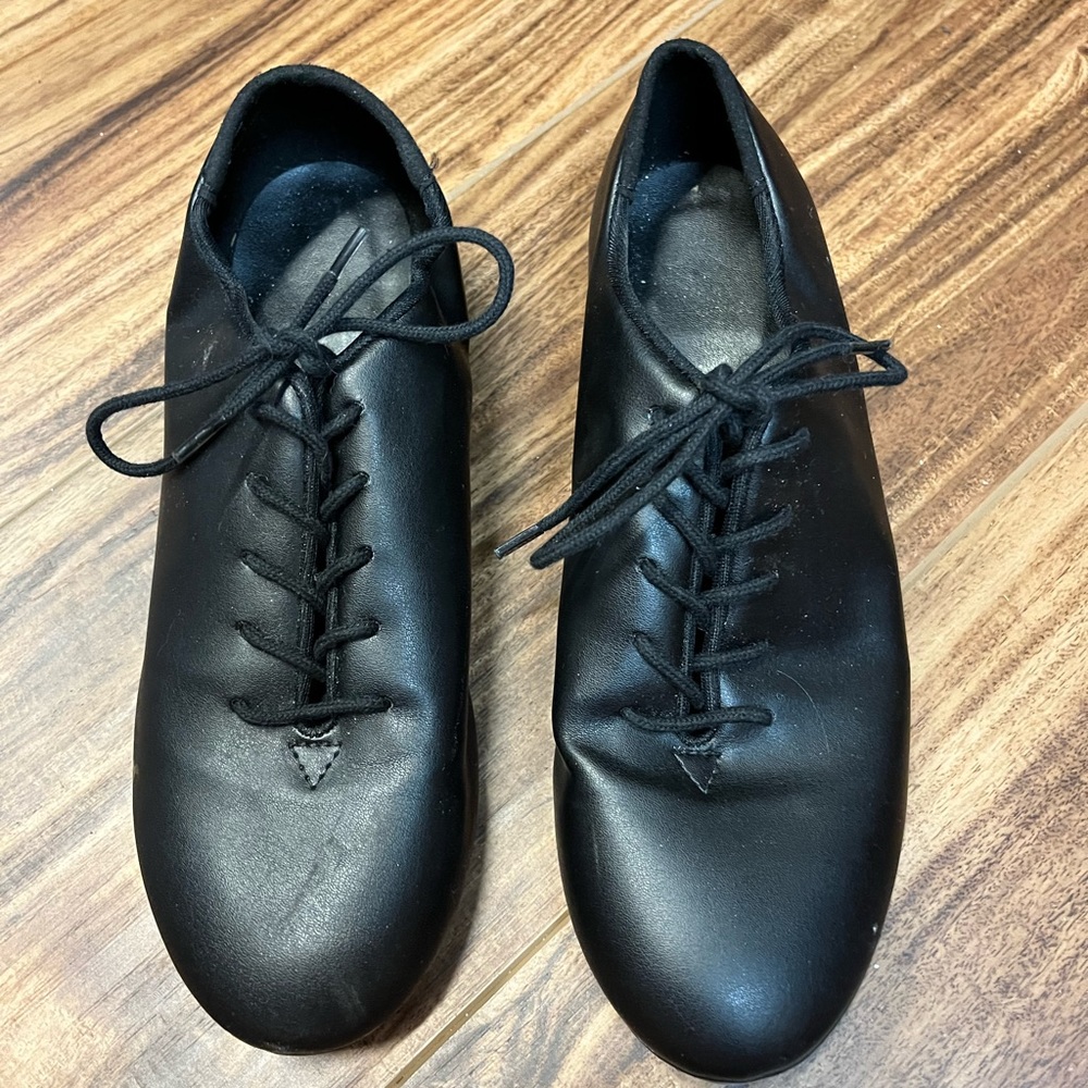 - SoDanca black vegan Oxford lace up tap shoes, size 5.5